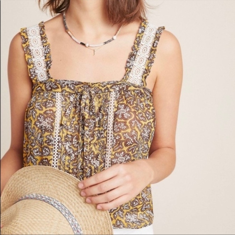Anthropologie Bardot Floral Chiffon Crochet Tank